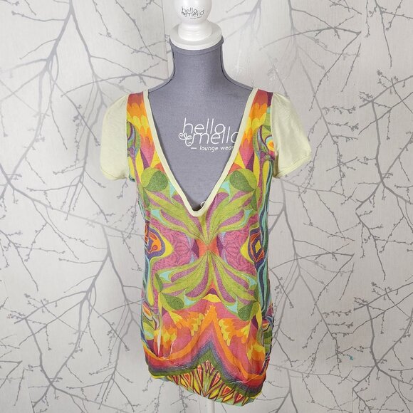 5th & Custo Artsy Colorful Print V-Neck Y2K Top - Picture 1 of 5